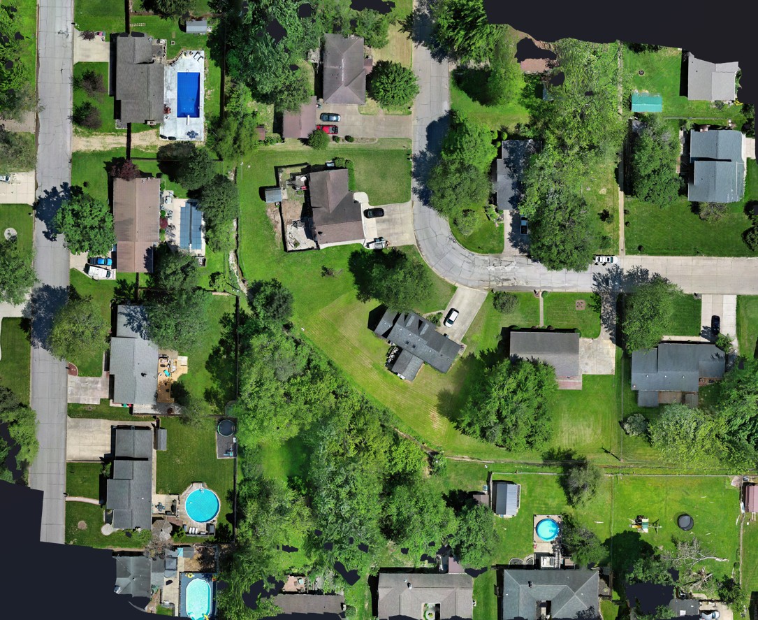 High-resolution drone orthomosaic of a residential neighborhood